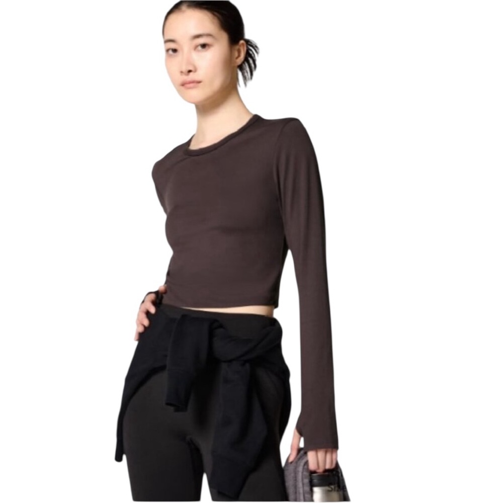 UNIQLO womens size XL Ultra Stretch AIRism long sleeve brown Cropped T-Shirt top
